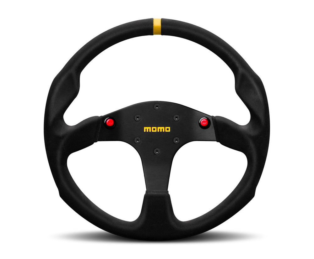 Volante Momo Mod. 80, Scamosciato Nero, 2 Pulsanti - 35 cm