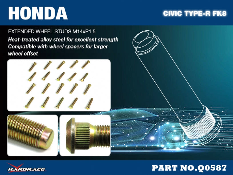 Prigionieri Ruota Lunghi Rinforzati M14x1.5 (confezione da 20) per Honda Civic Type R FL5 (2022+)
