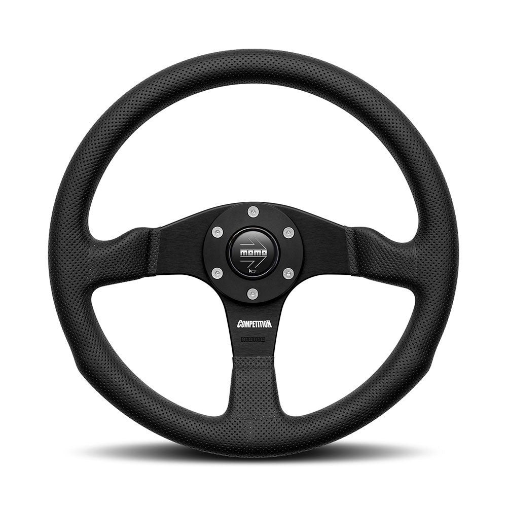 Volante Momo Competition a Calice (40 mm), Pelle Nera, Razze Nere - 35 cm