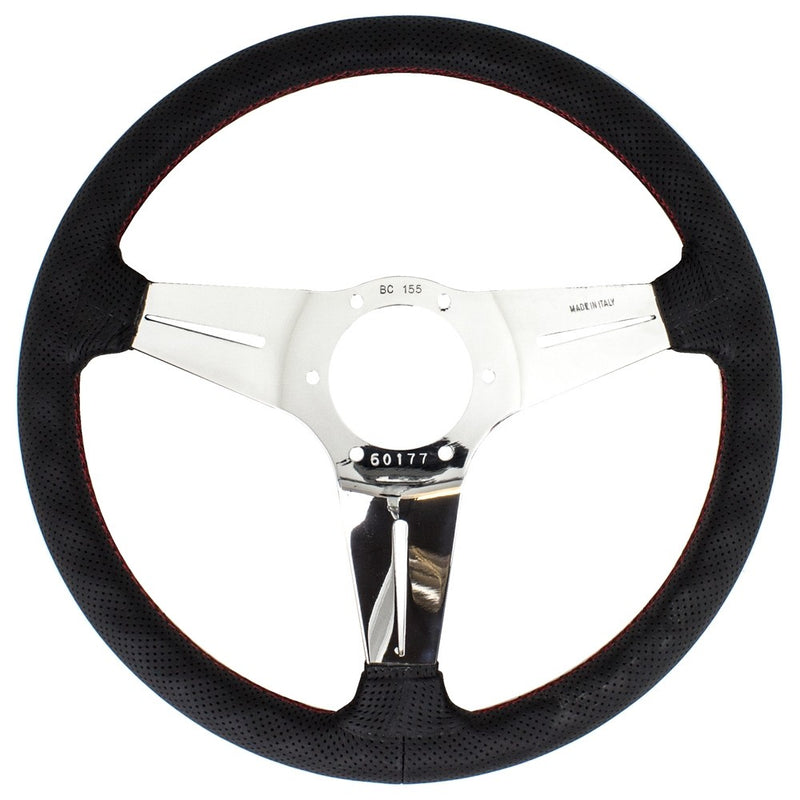 Carica immagine in Galleria Viewer, Volante Nardi Deep Corn Ø35, Pelle Nera Forata, Razze Cromate, Cuciture Rosse, a Calice 75 mm
