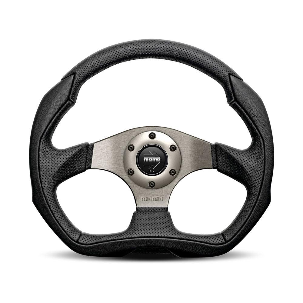 Volante Momo Eagle a Calice (40 mm), Pelle Nera, Razze Antracite - 35 cm
