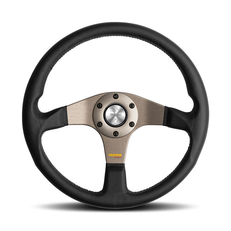 Carica immagine in Galleria Viewer, Volante Momo Tuner a Calice (36 mm), Pelle Nera, Razze Antracite - 35 cm
