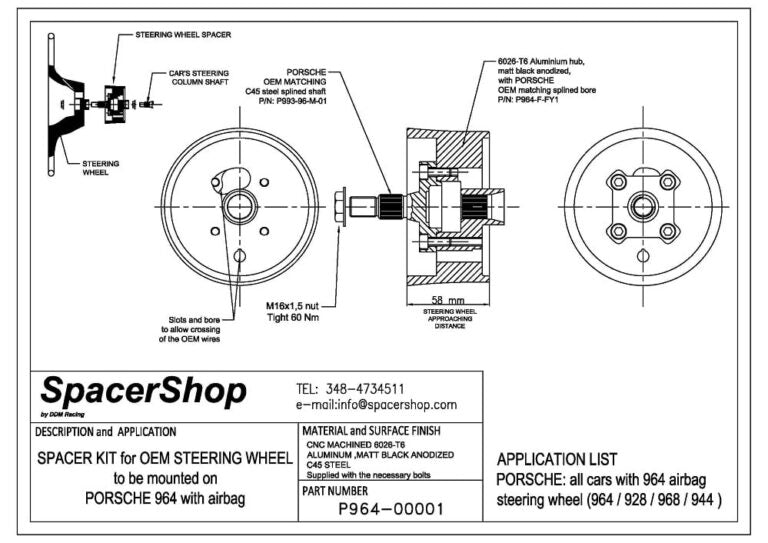 Distanziale Volante SpacerShop per Porsche 928