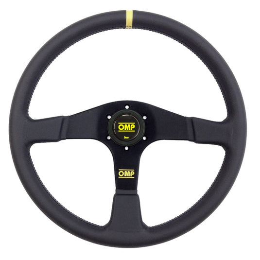 Volante OMP Velocità 380 mm Piatto, Pelle Nera, Razze Nere