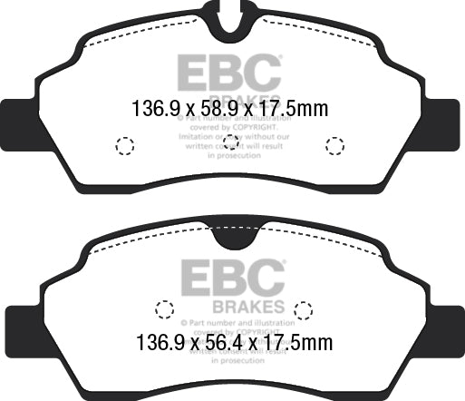 Pastiglie Freno EBC Ultimax DPX2222 per Ford Transit (4th Gen) e Ford Transit Custom