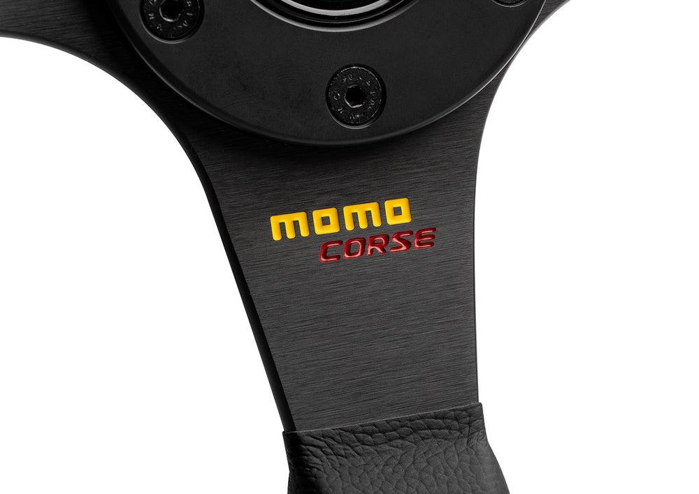 Volante Momo Corse 2.0, Pelle Nera, Razze Nere - 35 cm