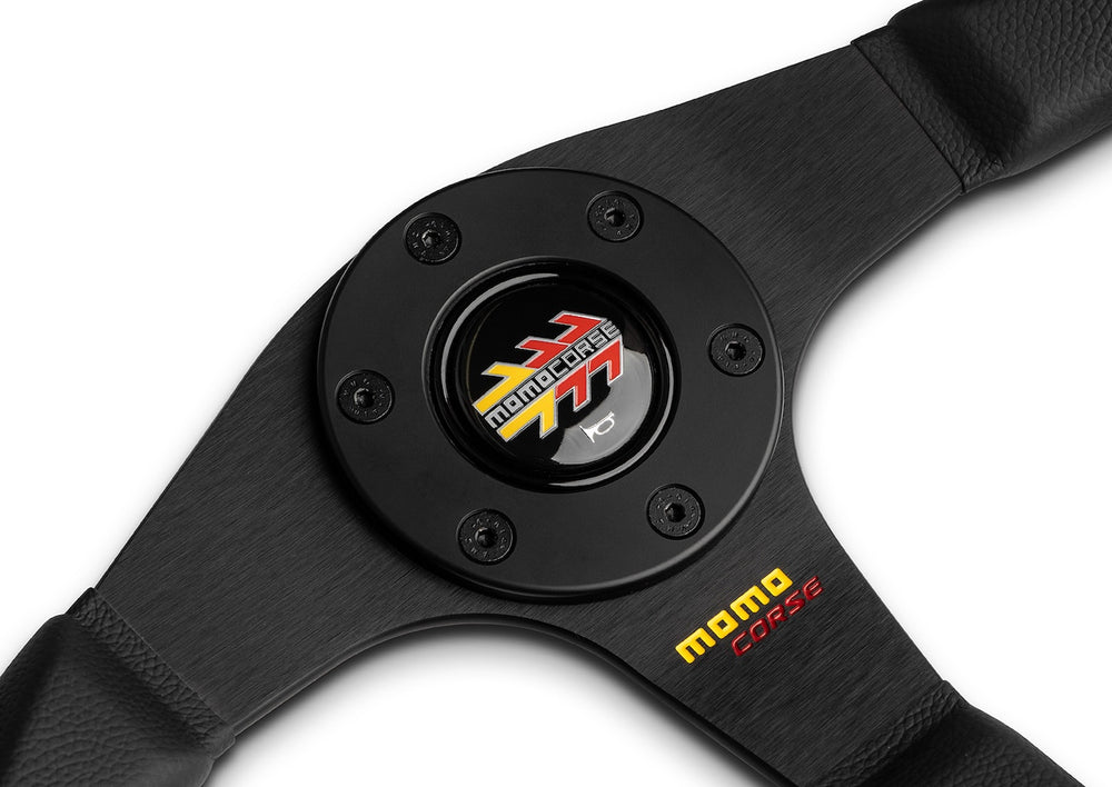 Volante Momo Corse 2.0, Pelle Nera, Razze Nere - 35 cm