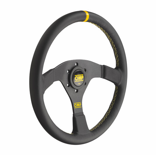 Volante OMP Velocità 350 mm Piatto, Pelle Nera, Razze Nere