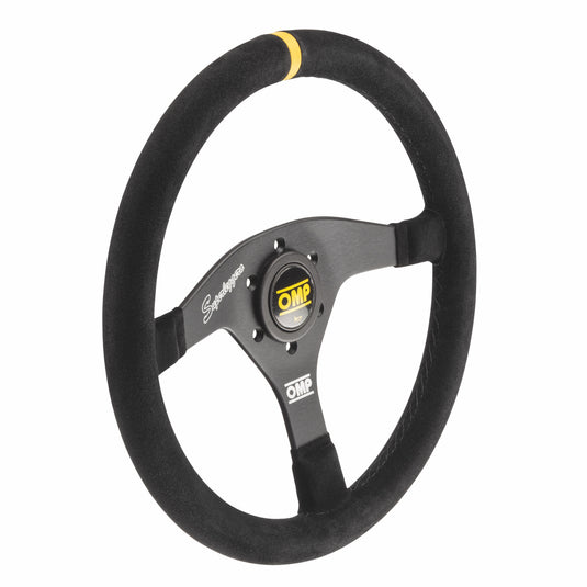 Volante OMP Velocità Superleggero Piatto, Scamosciato Nero, Razze Nere