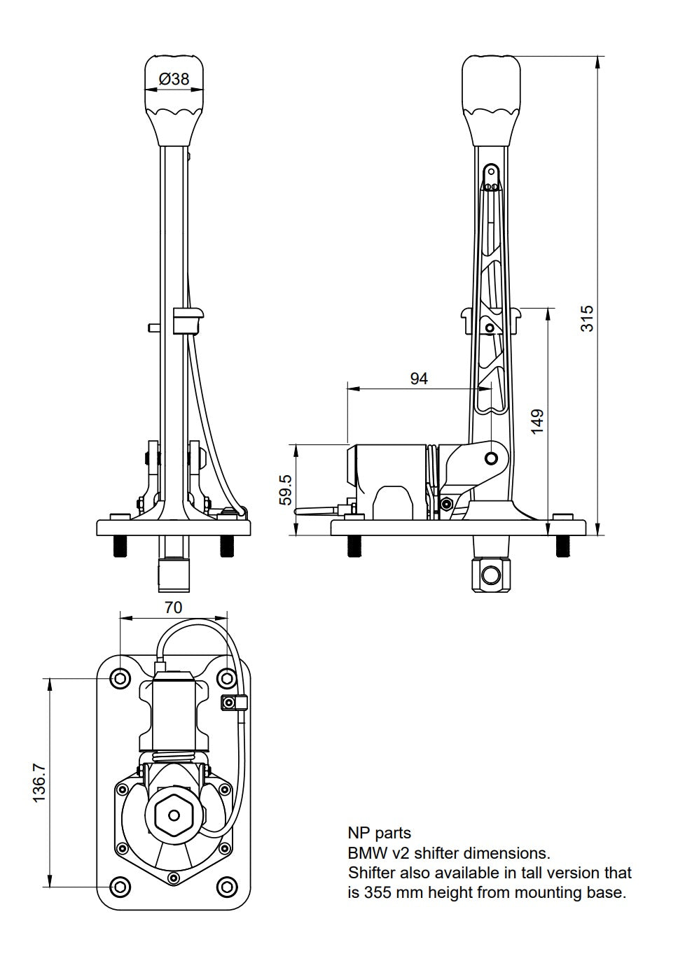 Short Shifter Allungato NP Parts V2 per BMW - Nero