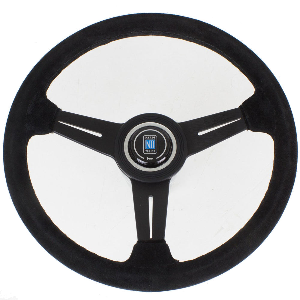 Volante Nardi Classic ND34, Scamosciato Nero, Razze Nere, Cuciture Nere, a Calice 40 mm