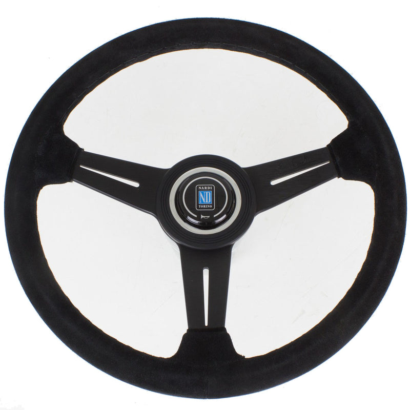 Carica immagine in Galleria Viewer, Volante Nardi Classic ND34, Scamosciato Nero, Razze Nere, Cuciture Nere, a Calice 40 mm
