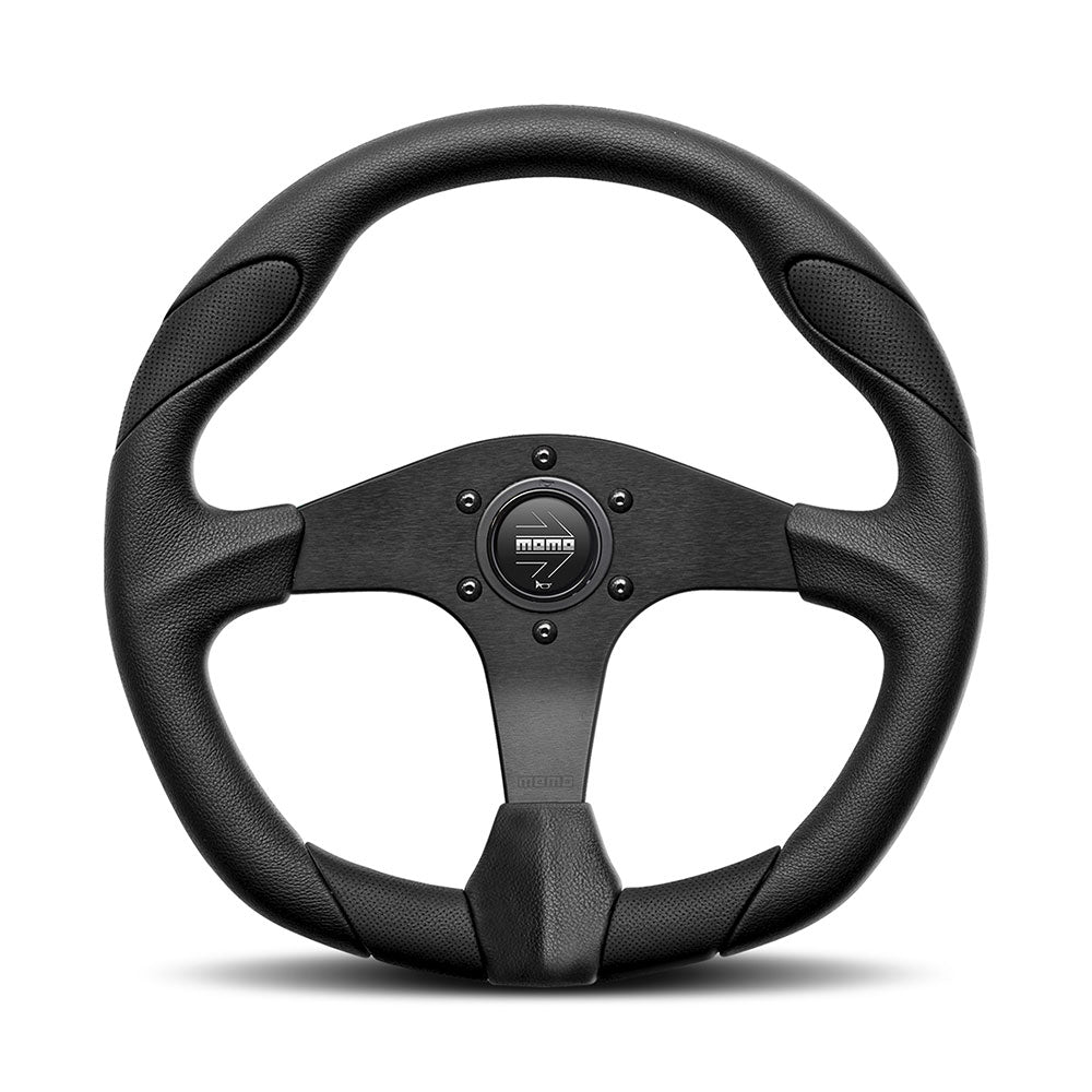 Volante Momo Quark a Calice (40 mm), Pelle Nera, Razze Nere - 35 cm