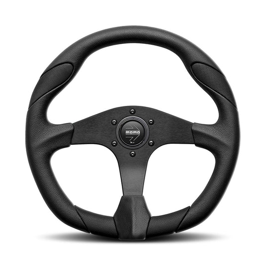 Volante Momo Quark a Calice (40 mm), Pelle Nera, Razze Nere - 35 cm
