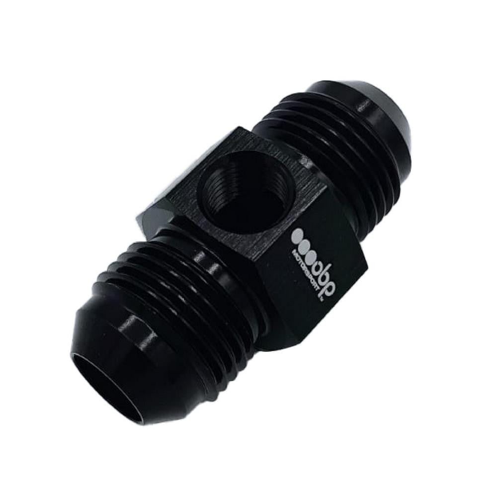 Adattatore OBP maschio/maschio JIC-JIC con uscita manometro 1/8NPT in alluminio nero