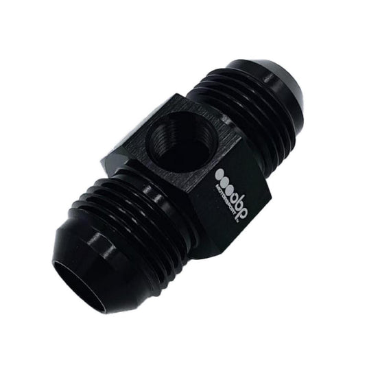 Adattatore OBP maschio/maschio JIC-JIC con uscita manometro 1/8NPT in alluminio nero