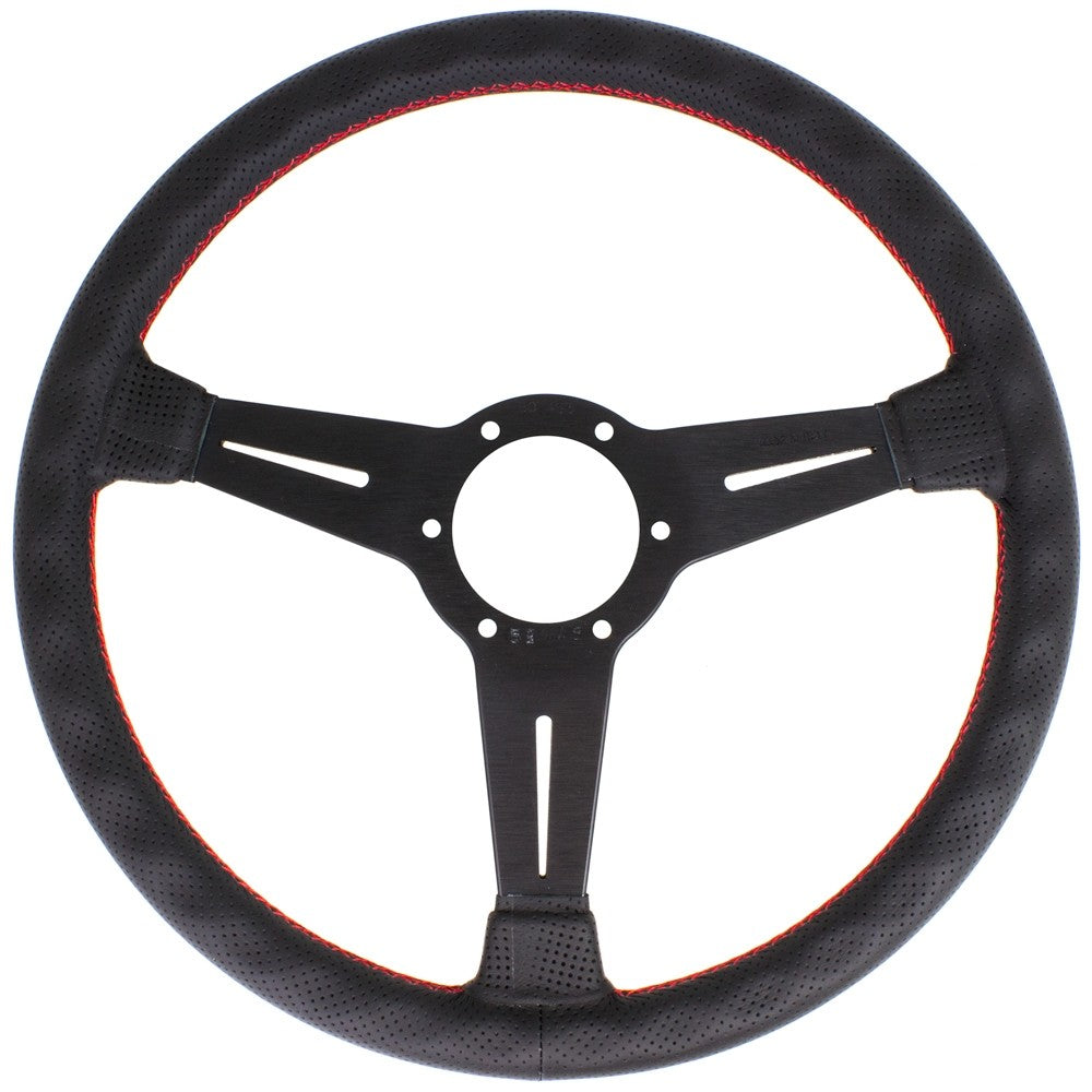 Volante Nardi Classic ND36, Pelle Nera Forata, Razze Nere, Cuciture Rosse, a Calice 40 mm