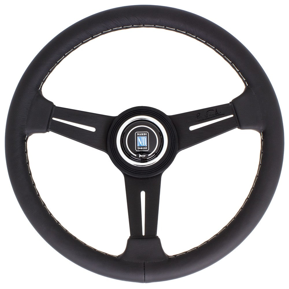 Volante Nardi Classic ND33, Pelle Nera, Razze Nere, Cuciture Grigie, a Calice 40 mm