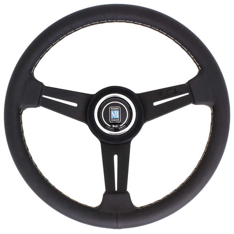 Carica immagine in Galleria Viewer, Volante Nardi Classic ND33, Pelle Nera, Razze Nere, Cuciture Grigie, a Calice 40 mm
