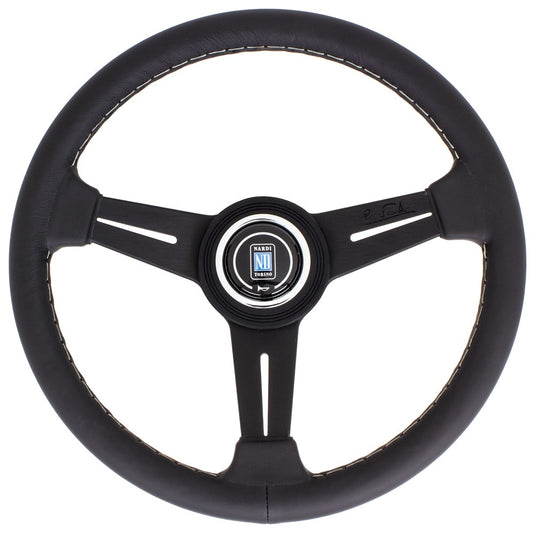 Volante Nardi Classic ND33, Pelle Nera, Razze Nere, Cuciture Grigie, a Calice 40 mm