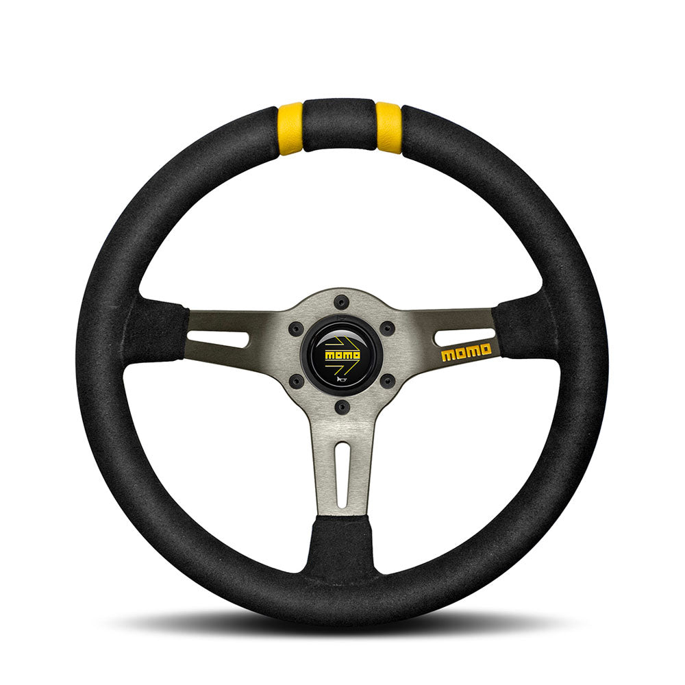 Volante Momo Drifting a Calice (88 mm), Scamosciato Nero, Razze Antracite - 33 cm