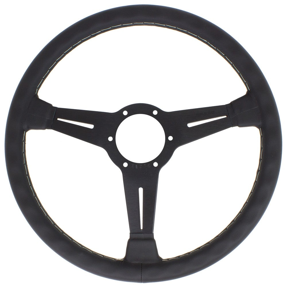 Volante Nardi Classic ND36, Pelle Nera, Razze Nere, Cuciture Grigie, a Calice 40 mm