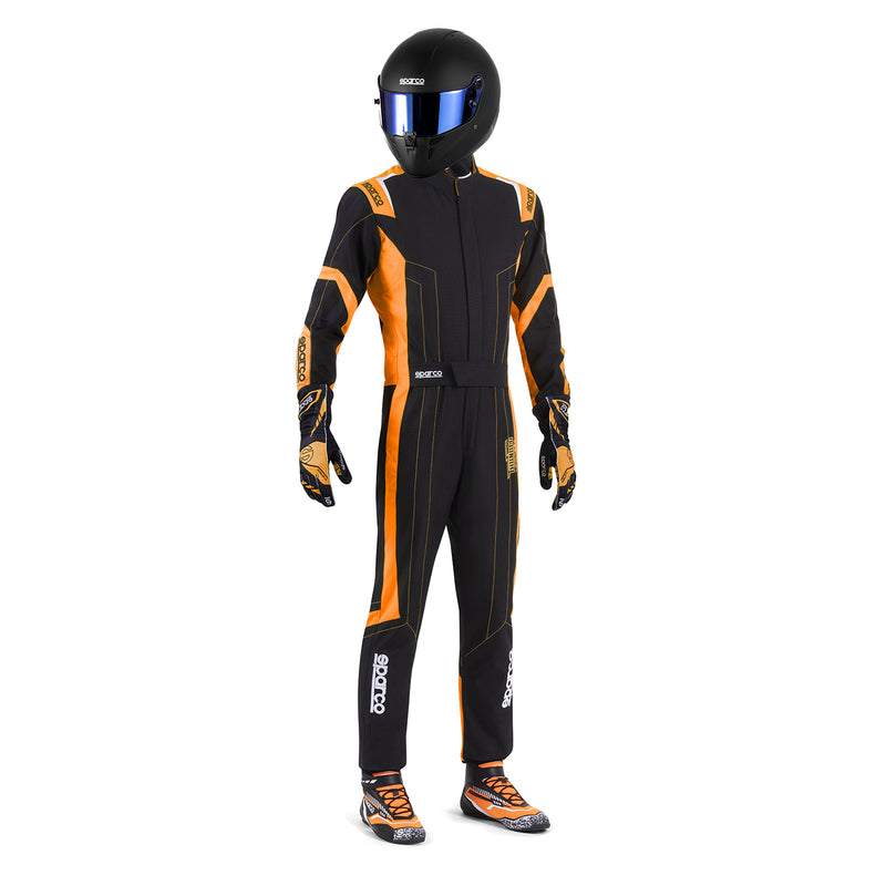 Carica immagine in Galleria Viewer, Tuta Kart Bambino Sparco Thunder Advanced Nero / Arancione (CIK-FIA KC.017.24-0)
