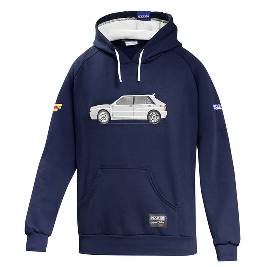 Felpa con Cappuccio Sparco Lancia HF Heritage Delta Integrale - Blu Marine / Bianco