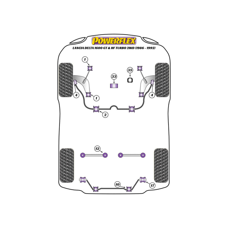 Carica immagine in Galleria Viewer, Silent block Powerflex Lancia Delta 1600 GT &amp; HF Turbo 2WD (1986-1992)
