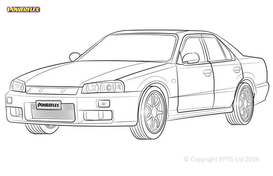 Schema boccole Powerflex Nissan Skyline R34 2WD Incl. 25GT, 25GTT & GTV(1998-2002)