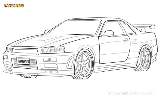 Schema boccole Powerflex Nissan Skyline R34 4WD Incl. GT-R & 25GT4 (1998-2002)