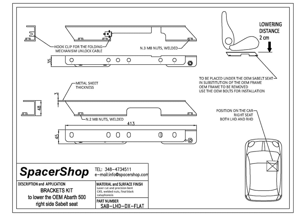 Kit di Abbassamento per Sedili Abarth 595 (Sabelt)