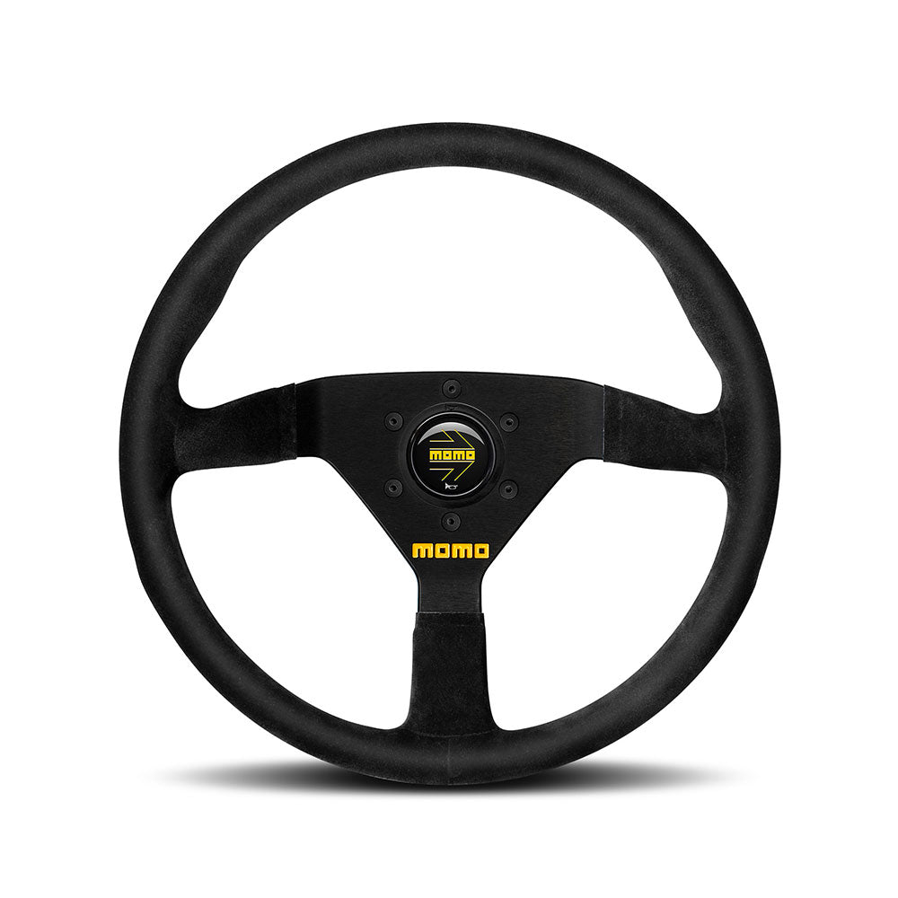 Volante Momo Mod. 78 a Calice (40 mm), Scamosciato Nero, Razze Nere - 32 cm