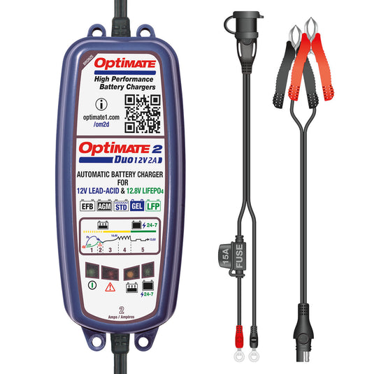 Caricabatterie OptiMate 2 DUO AGM, GEL, EFB, piombo-acido e litio LiFePO4 12V