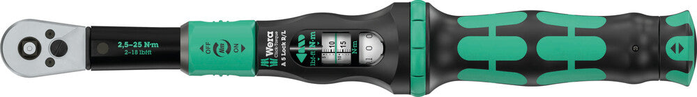 Chiave Dinamometrica Wera Click-Torque Lock A 5 R/L, 1/4" x 2.5-25 Nm