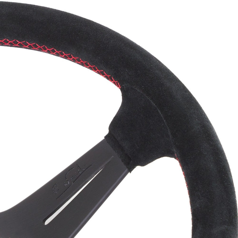 Carica immagine in Galleria Viewer, Volante Nardi Deep Corn Ø35, Scamosciato Nero, Razze Nere, Cuciture Rosse, a Calice 75 mm
