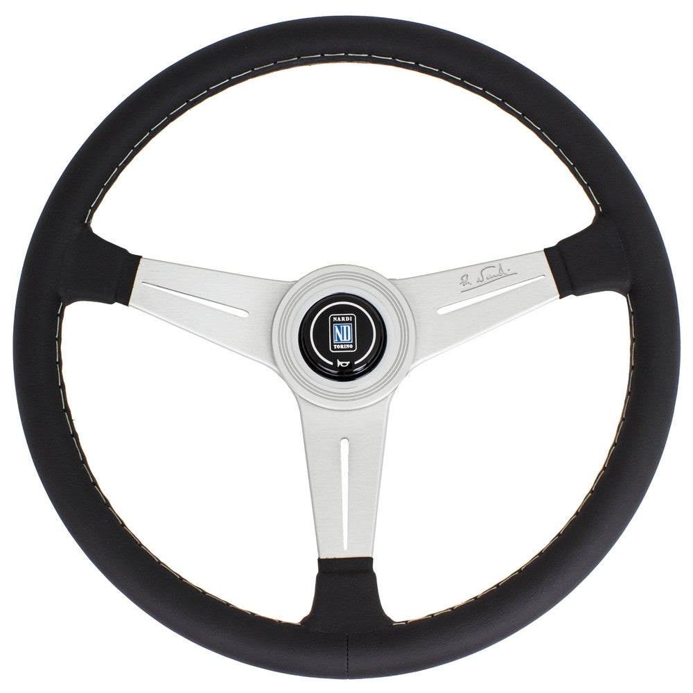 Volante Nardi Classic ND34, Pelle Nera, Razze in Alluminio, Cuciture Grigie, a Calice 25 mm