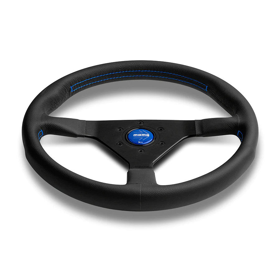 Volante Momo Montecarlo a Calice (40 mm), Pelle Nera, Cuciture Blu - 35 cm