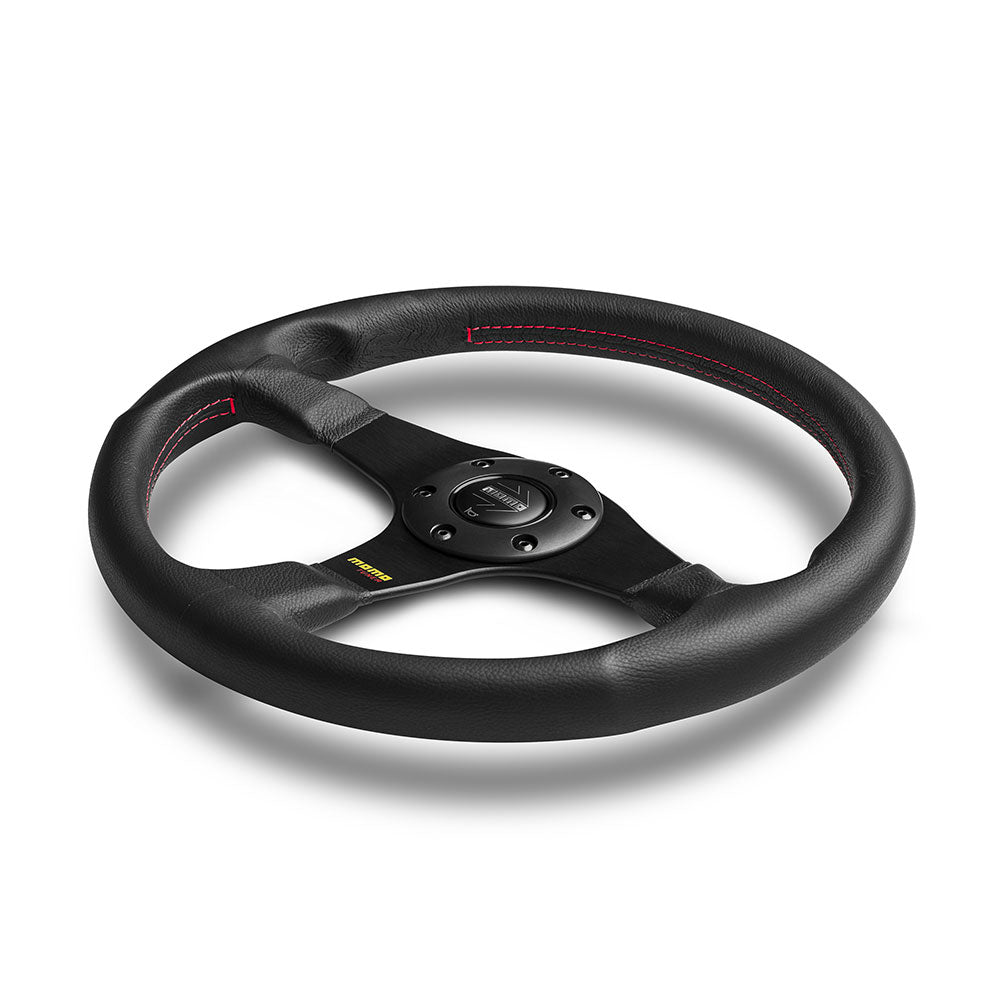 Volante Momo Tuner a Calice (36 mm), Pelle Nera, Razze Nere - 35 cm