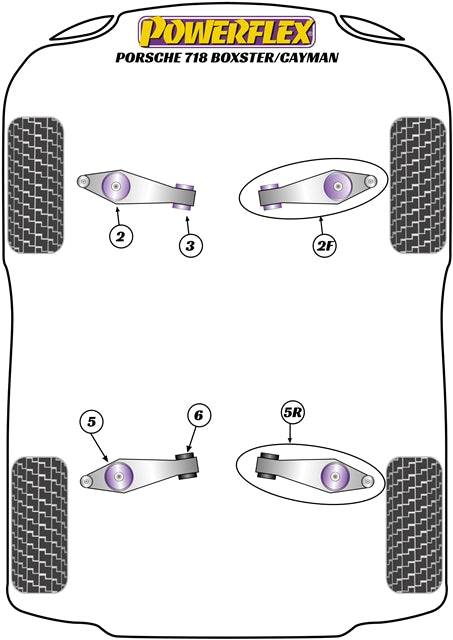 Schema silent block Powerflex per Porsche Boxster 718 (2016+)