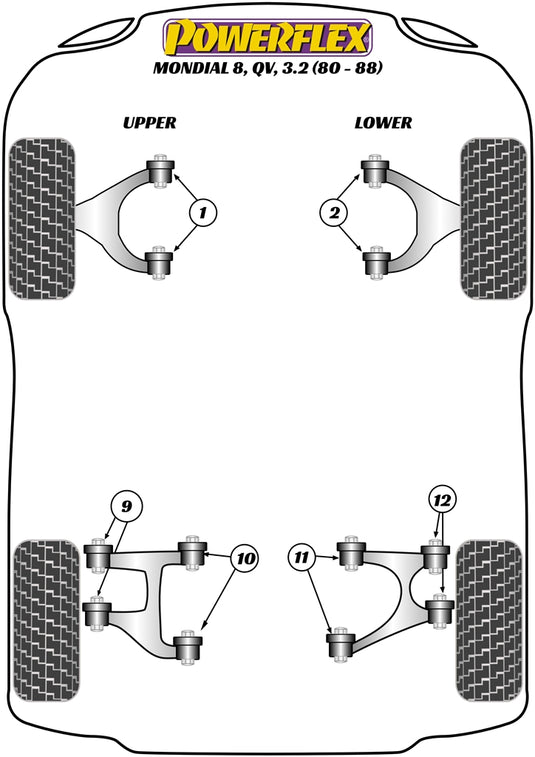 Schema silent block Powerflex per Ferrari Mondial 8, Quattrovalvole & 3.2 (80-88)