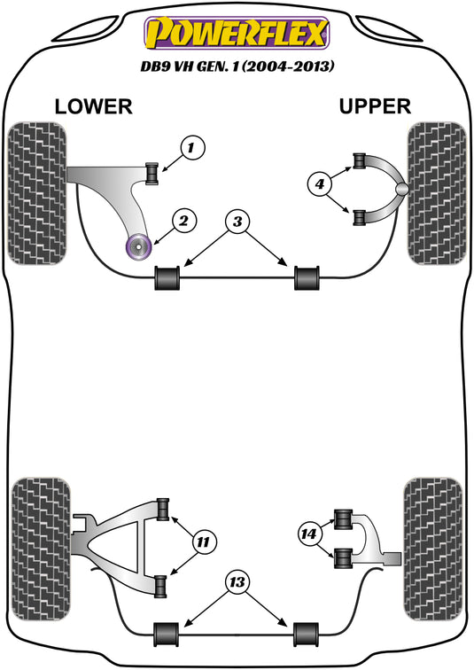 Schema silent block Powerflex per Aston Martin DB9 (04-13)