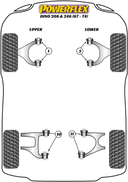 Schema silent block Powerflex per Ferrari Dino 246 GT (69-74)