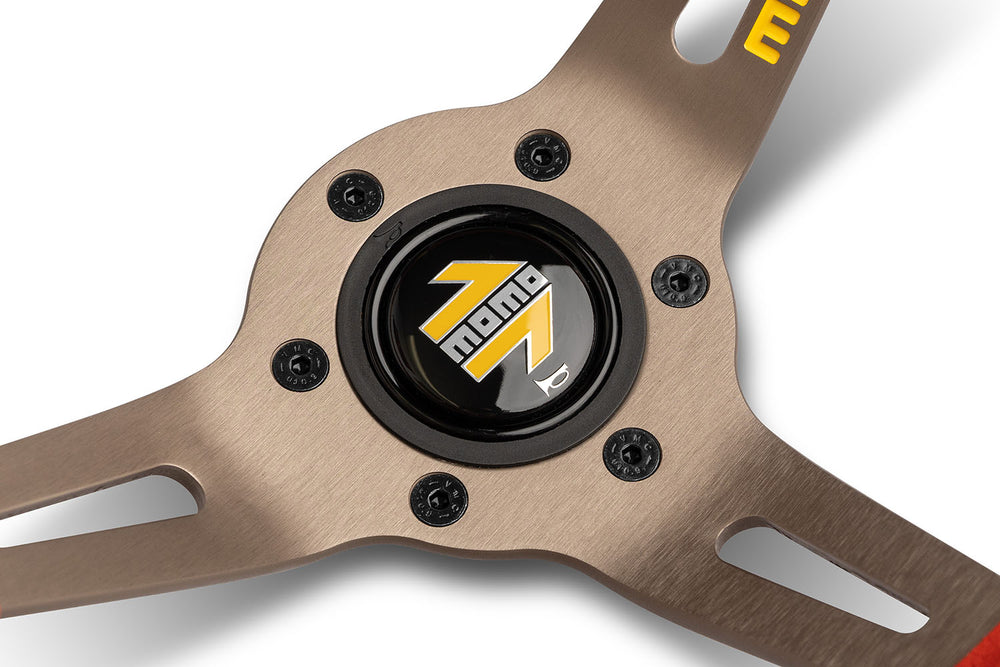Volante Momo Drifting Rosso, a Calice (90 mm), Microfibra Rossa, Razze Antracite - 35 cm