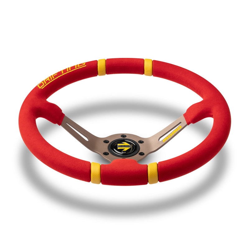 Carica immagine in Galleria Viewer, Volante Momo Drifting Rosso, a Calice (90 mm), Microfibra Rossa, Razze Antracite - 35 cm
