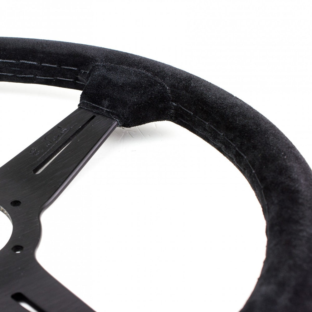 Volante Nardi Classic ND34, Scamosciato Nero, Razze Nere, Cuciture Nere, a Calice 40 mm