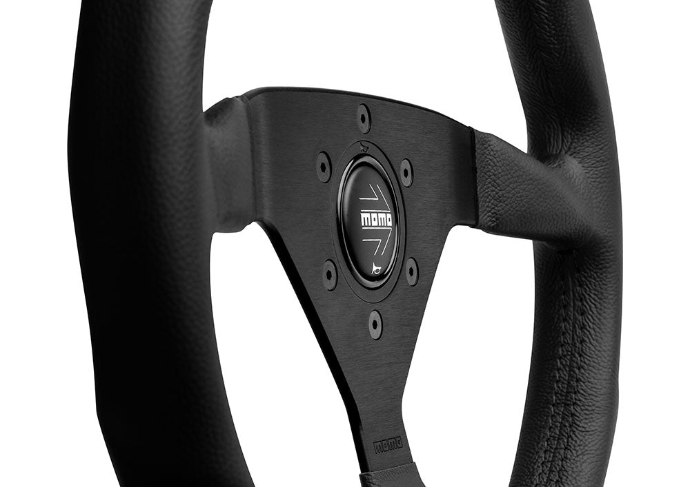 Volante Momo Montecarlo a Calice (40 mm), Pelle Nera, Razze Nere - 35 cm