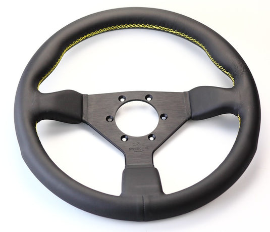 Volante Personal Grinta (330 mm), Pelle Nera, Razze Nere, Cuciture Gialle