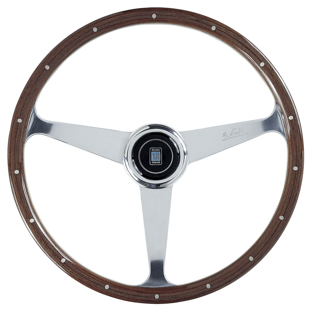 Volante Nardi 50° Anniv., Legno, Razze Cromate, a Calice 45 mm, Ø38 cm