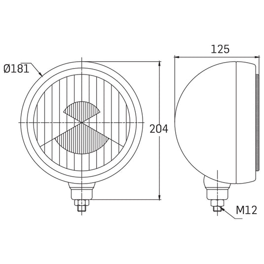 Faro abbagliante SIM 3205 in acciaio inossidabile cromato H3 Ø181 mm ECE